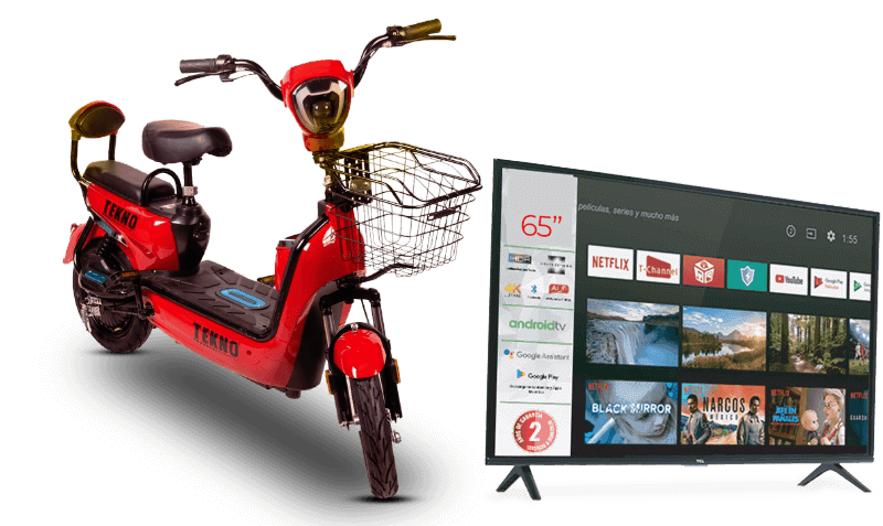 Moto eléctrica y TV 4K 65"